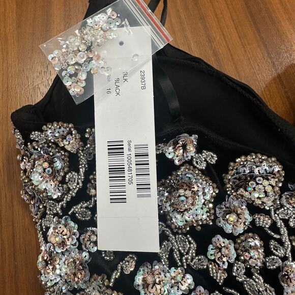 Jovani Black Strapless High Slit Evening Gown 23937, $1500 msrp, SIZE 16 NWT - Picture 5 of 13